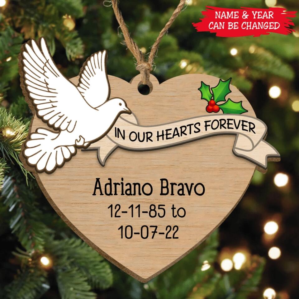 In Our Hearts Forever Memorial Ornament - Personalized Wooden Ornament