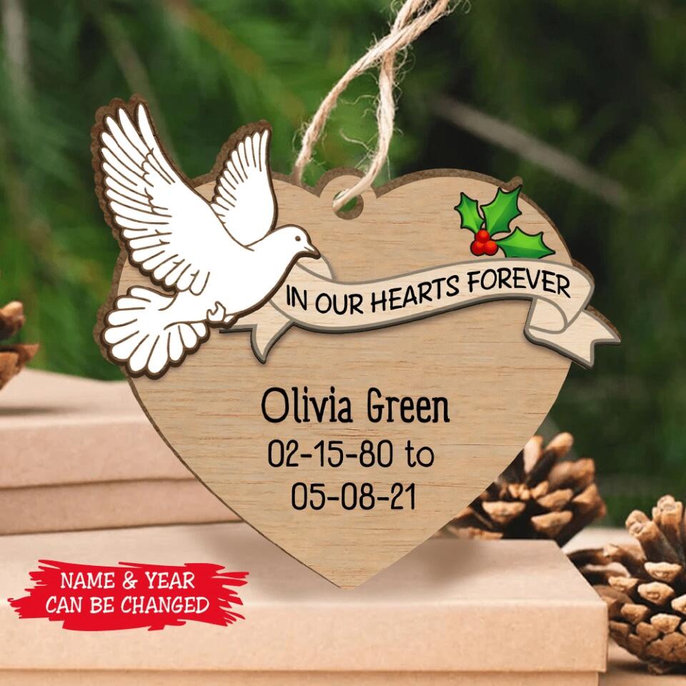 In Our Hearts Forever Memorial Ornament - Personalized Wooden Ornament