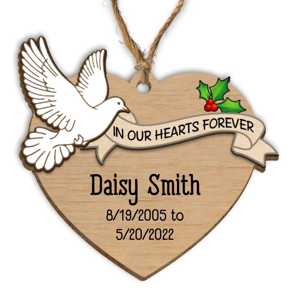 In Our Hearts Forever Memorial Ornament - Personalized Wooden Ornament