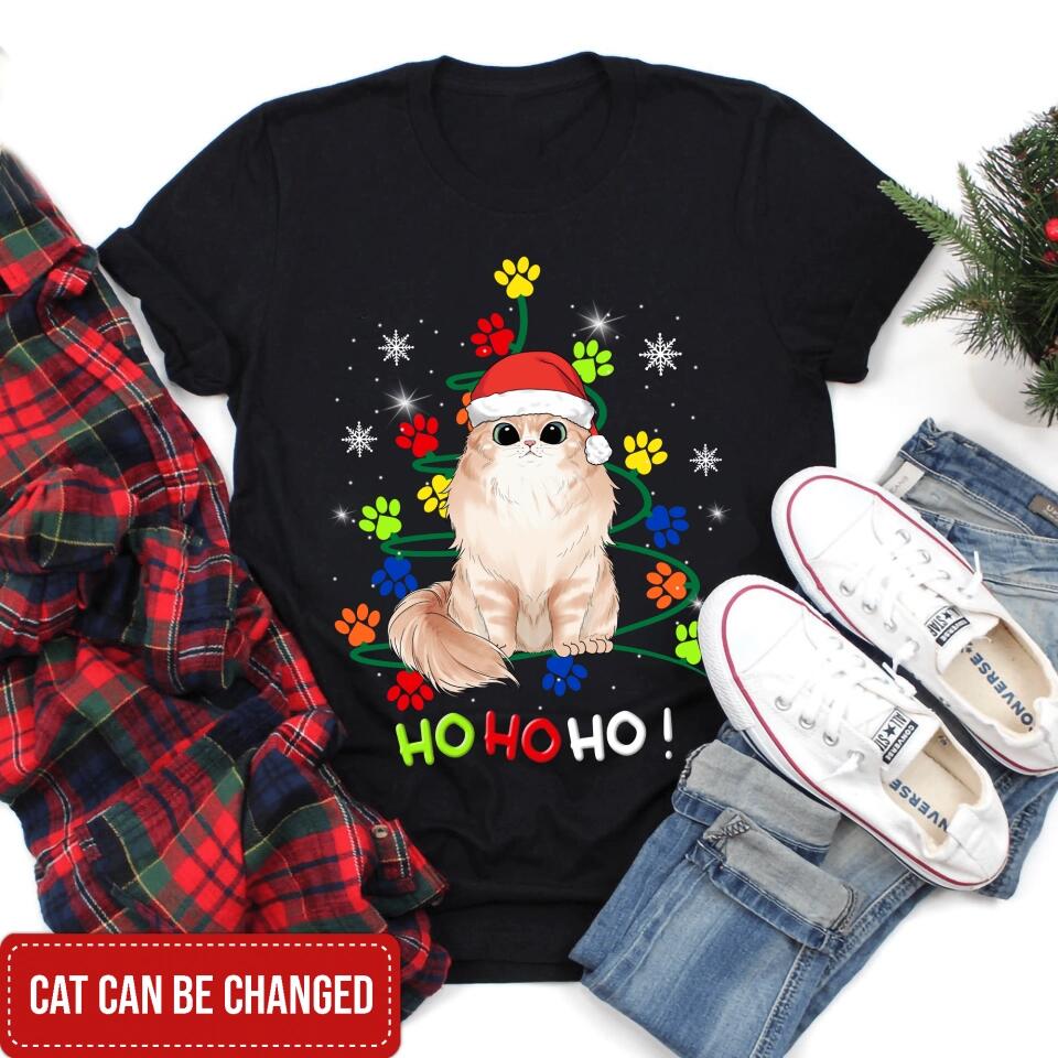Hohoho Cat Paw Christmas Tree - Personalized Christmas Shirt