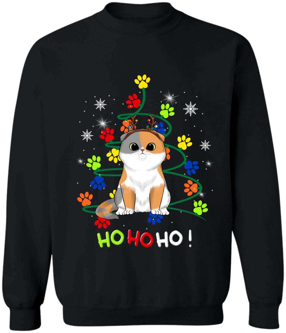 Hohoho Cat Paw Christmas Tree - Personalized Christmas Shirt