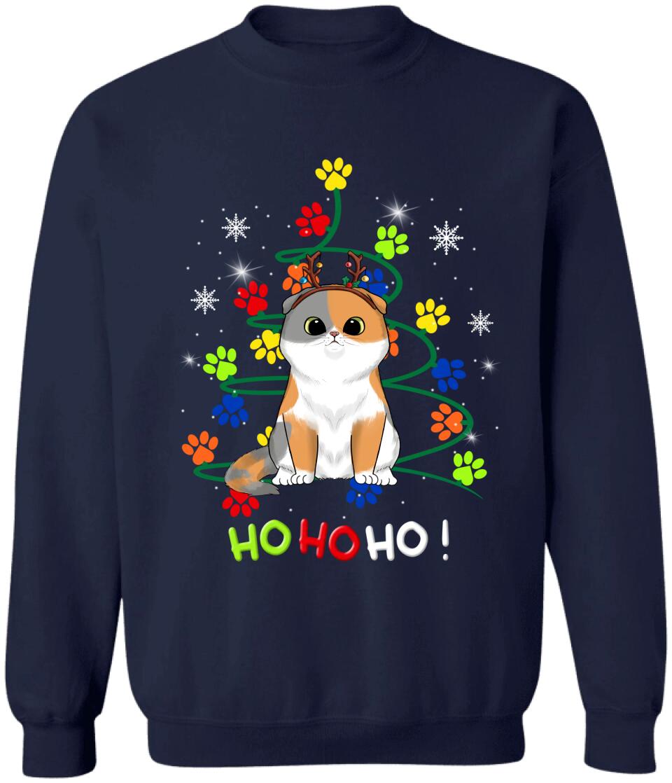 Hohoho Cat Paw Christmas Tree - Personalized Christmas Shirt