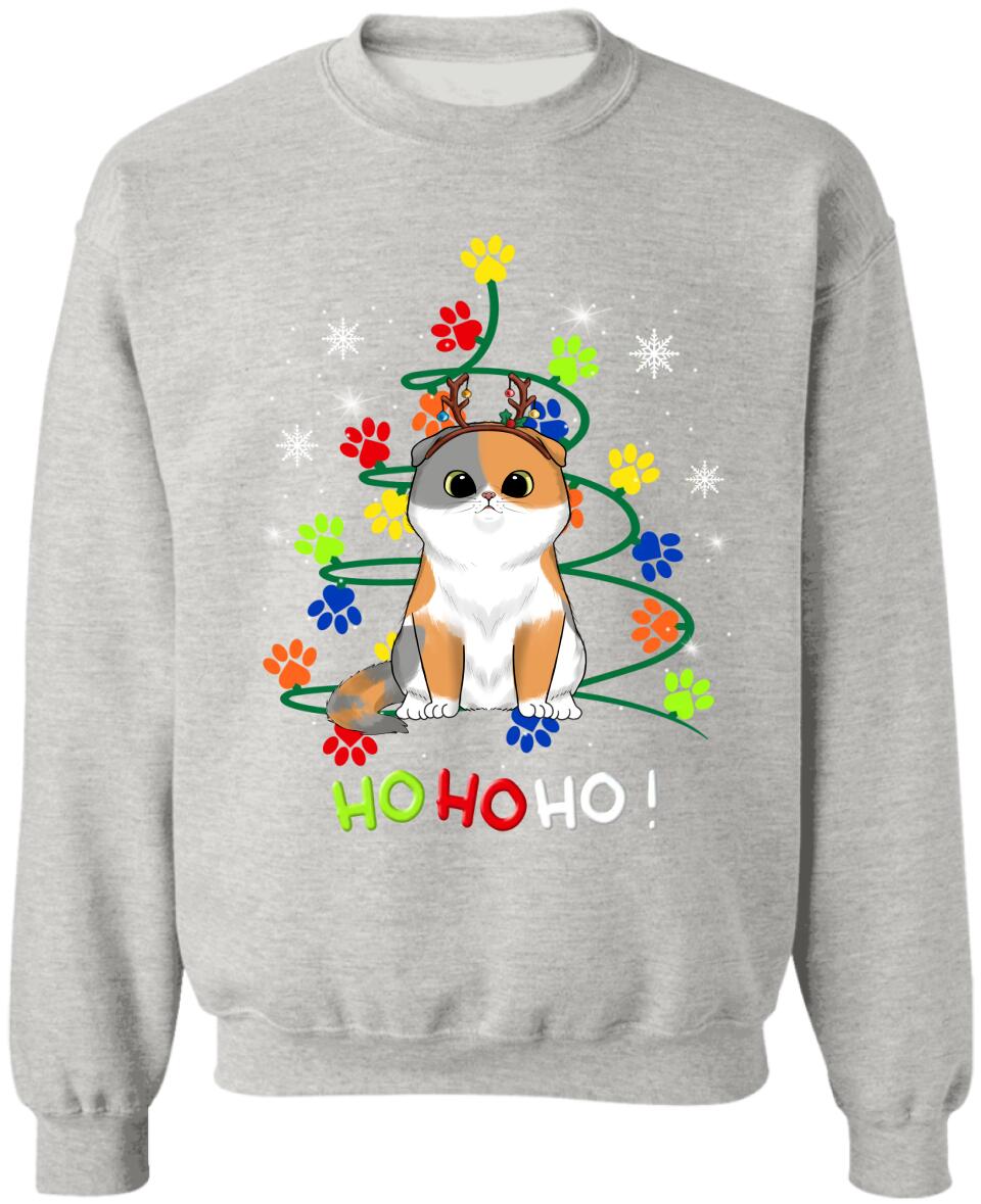Hohoho Cat Paw Christmas Tree - Personalized Christmas Shirt