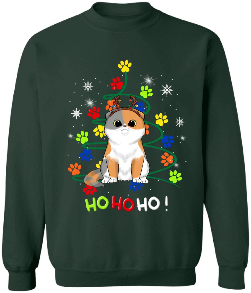 Hohoho Cat Paw Christmas Tree - Personalized Christmas Shirt