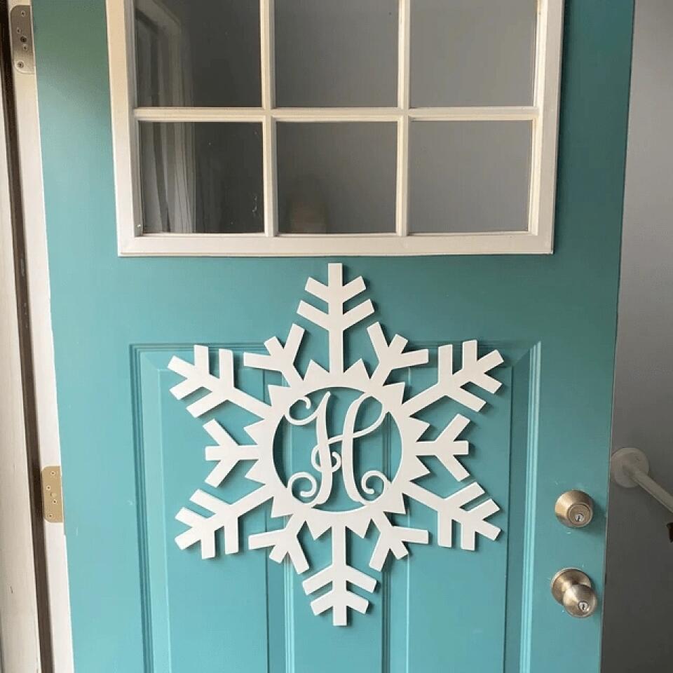 Wooden Snowflake Monogram, Wood Painted Monogram, Christmas decoration