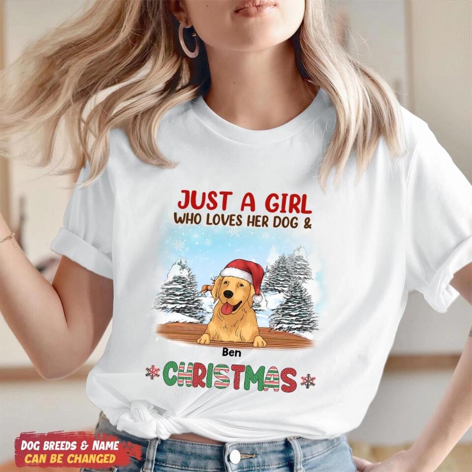Just A Girl Who Loves Her Dog and Christmas - Personalized Shirt