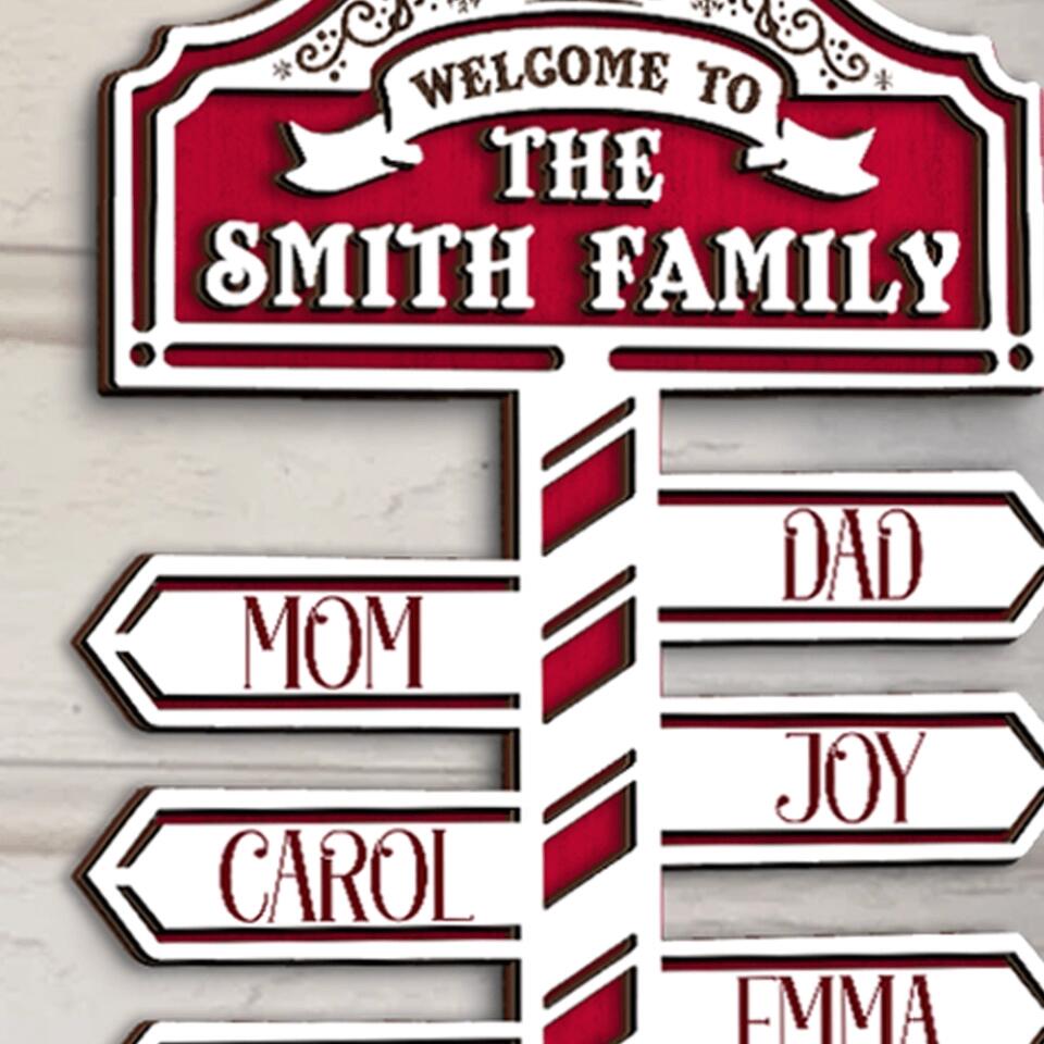 Christmas Family Sign, Christmas Welcome Sign - Personalized 2 Layer Sign