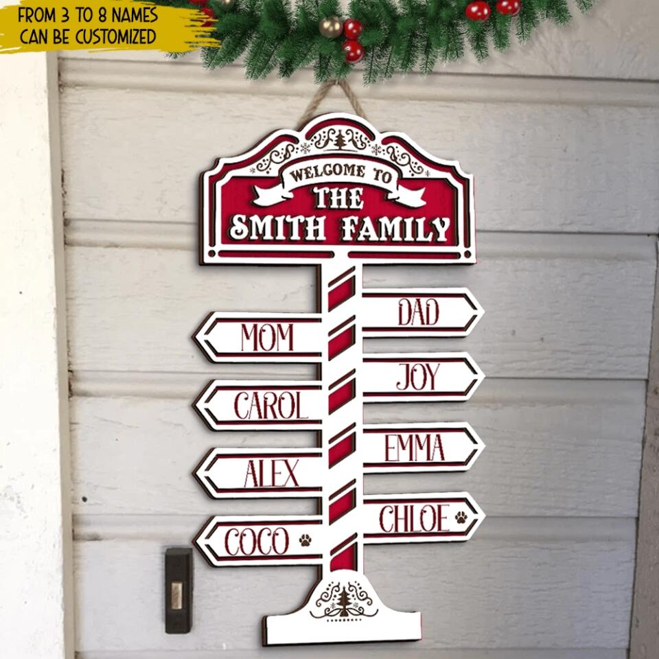 Christmas Family Sign, Christmas Welcome Sign - Personalized 2 Layer Sign