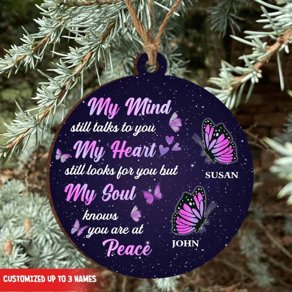 My Soul Knows You're At Peace - Personalized Wooden Ornament, Butterfly Memorial Ornament