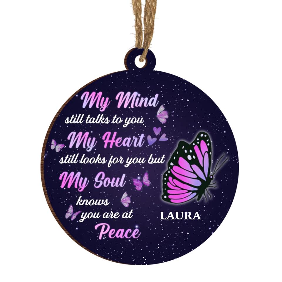 My Soul Knows You're At Peace - Personalized Wooden Ornament, Butterfly Memorial Ornament