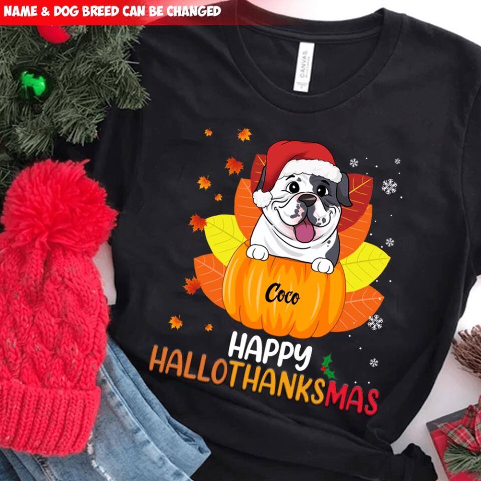 Happy HalloThanksMas Dog Shirt - Personalized Christmas Shirt