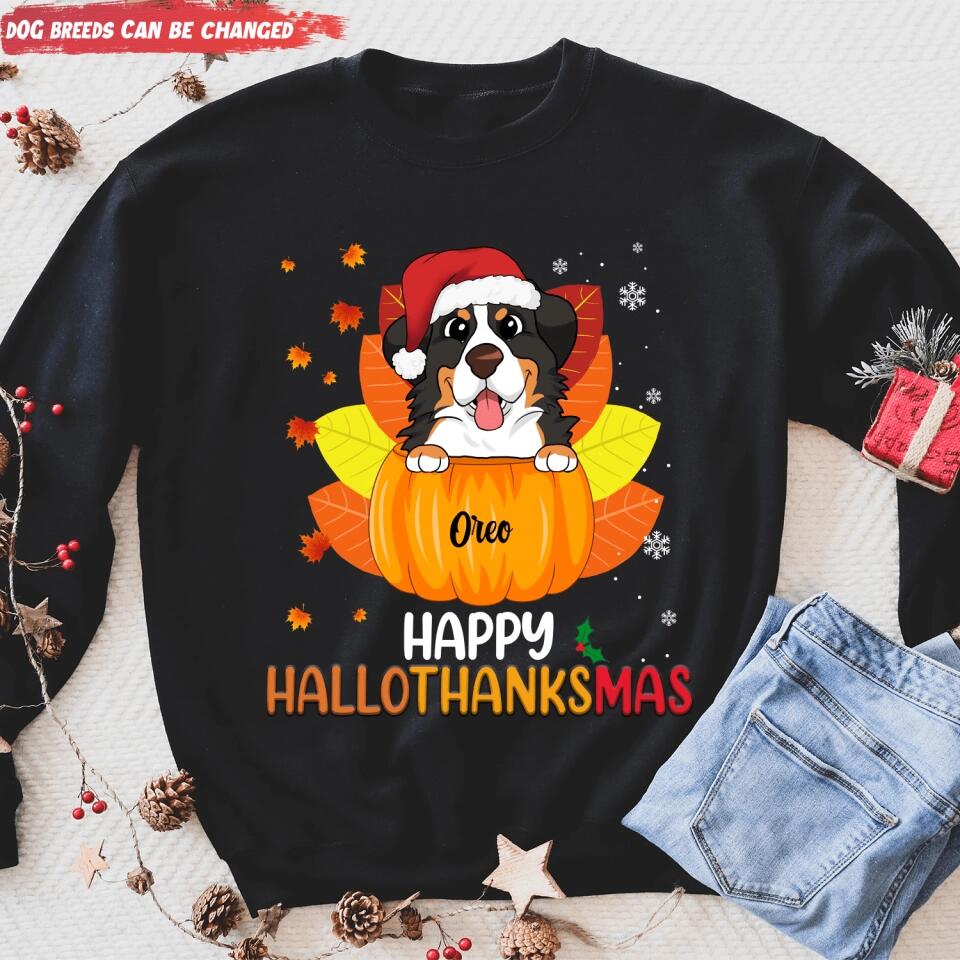 Happy HalloThanksMas Dog Shirt - Personalized Christmas Shirt