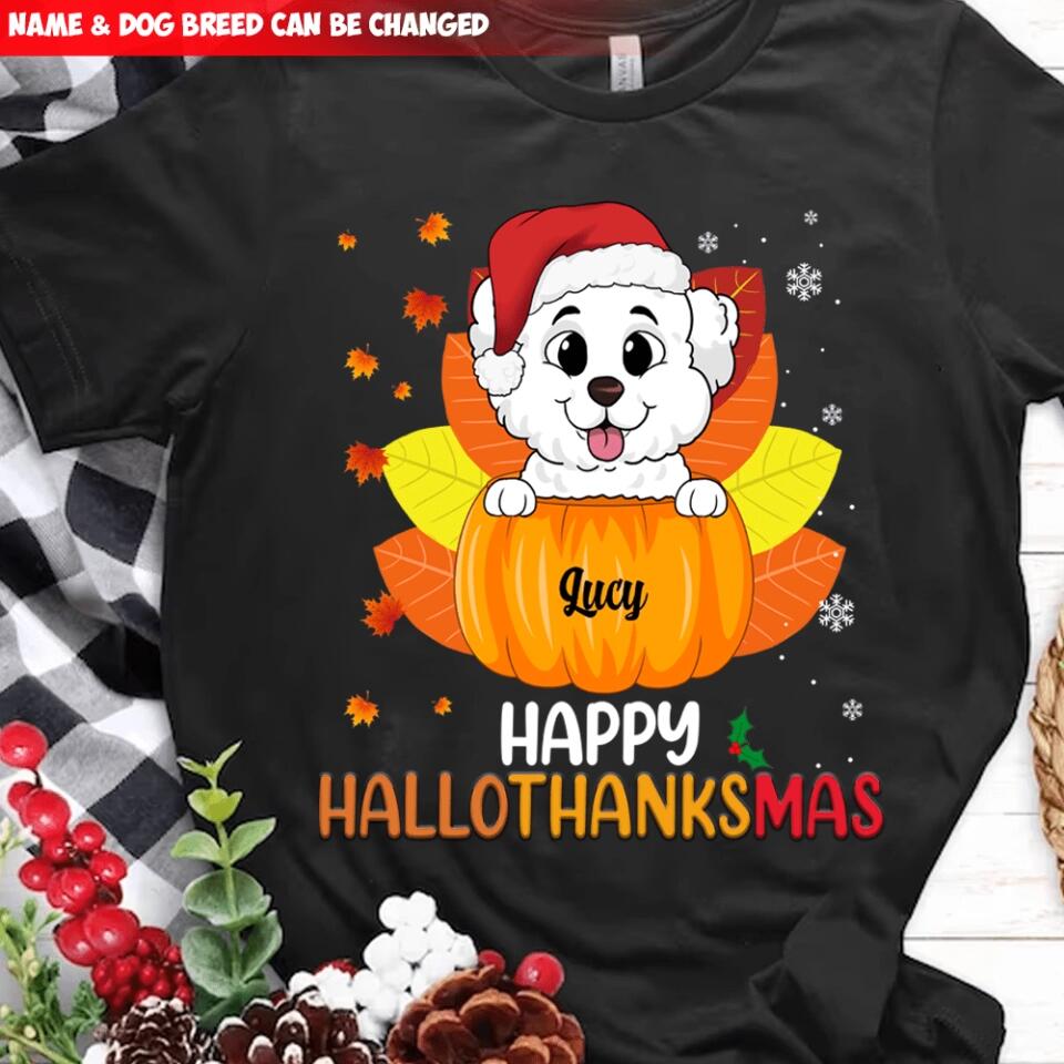 Happy HalloThanksMas Dog Shirt - Personalized Christmas Shirt