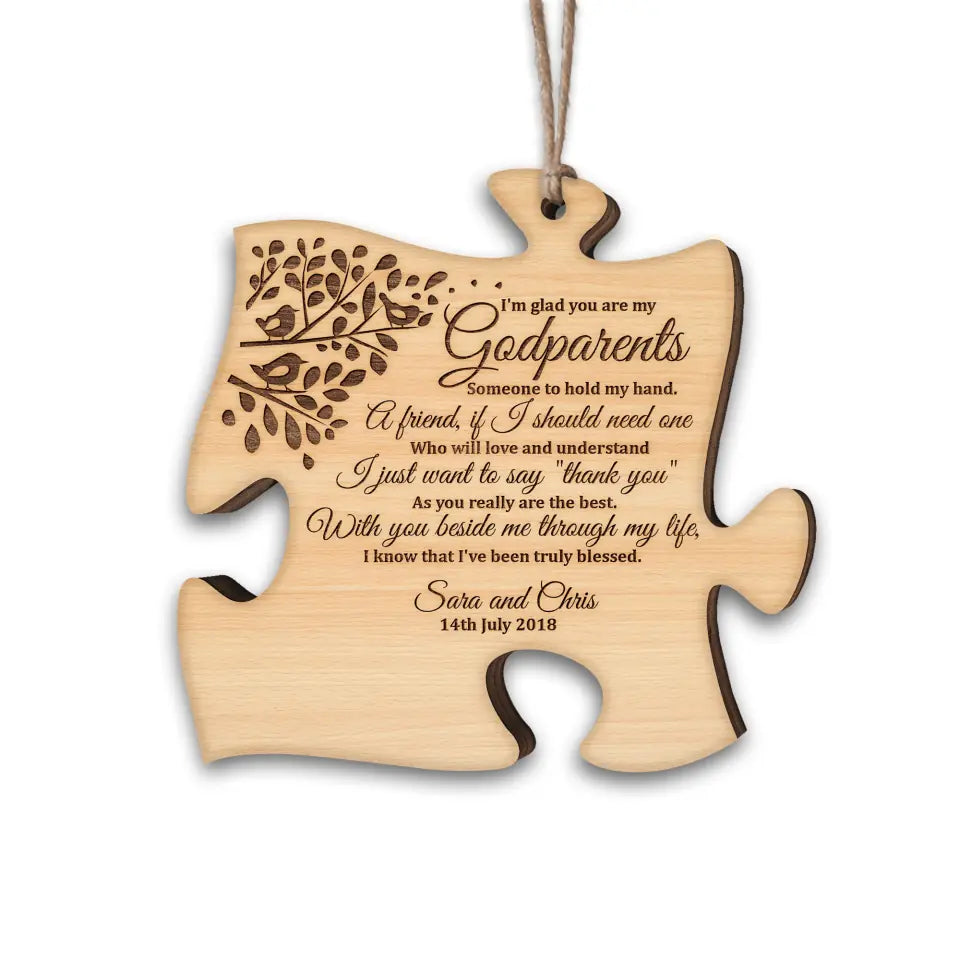 Unique Godparents Gift Wooden Jigsaw Puzzle - Personalized Wooden Ornament, Godparents Memorial