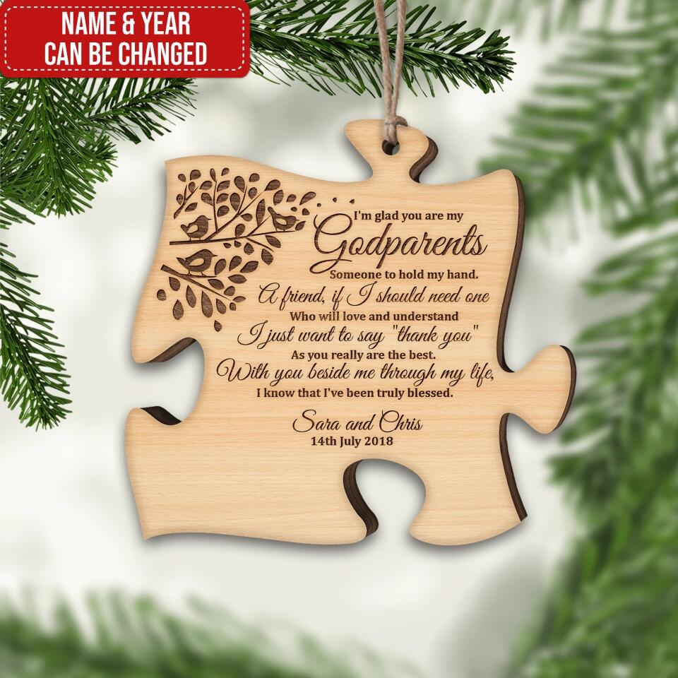 Unique Godparents Gift Wooden Jigsaw Puzzle - Personalized Wooden Ornament, Godparents Memorial