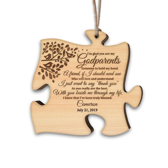 Unique Godparents Gift Wooden Jigsaw Puzzle - Personalized Wooden Ornament, Godparents Memorial