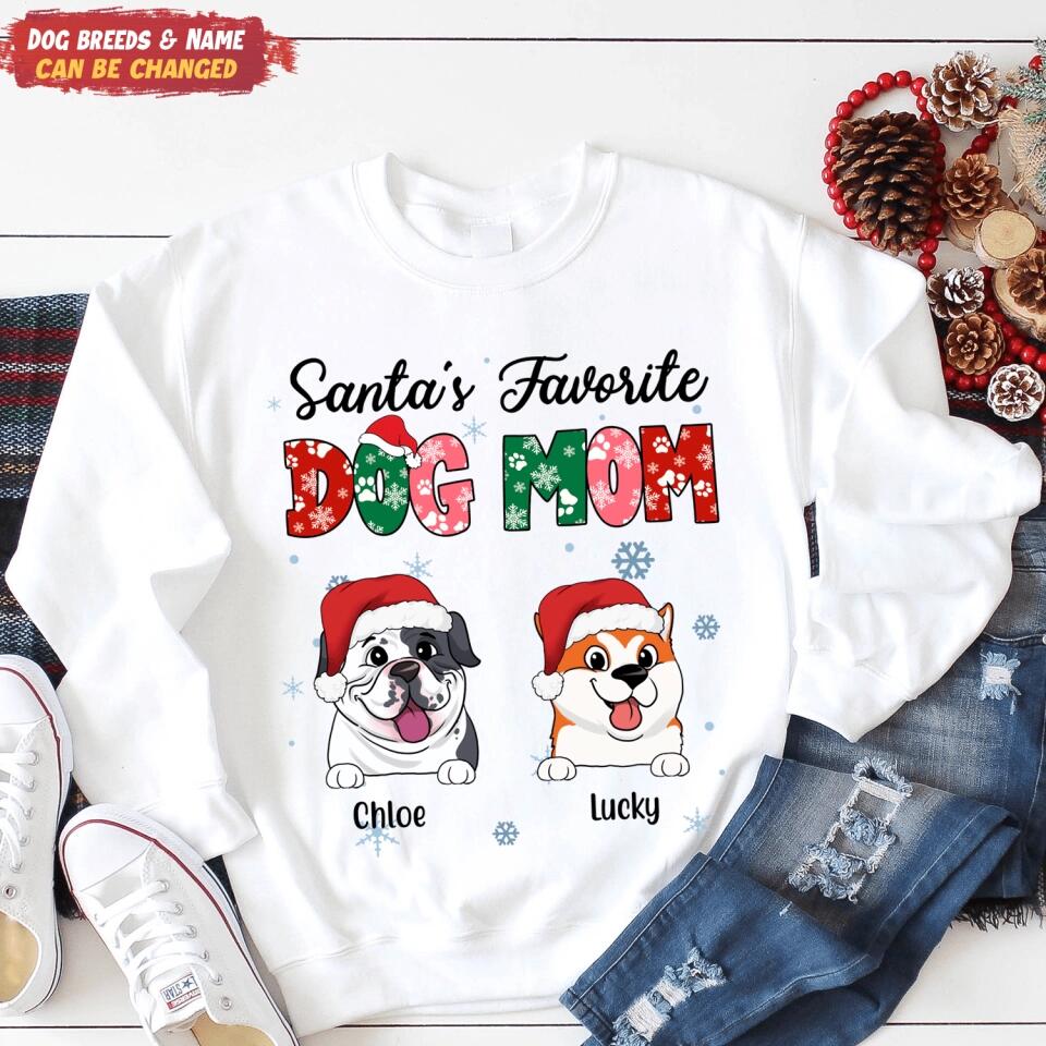 Santa's Favorite Dog Mom Shirt - Personalized Christmas Dog Shirt
