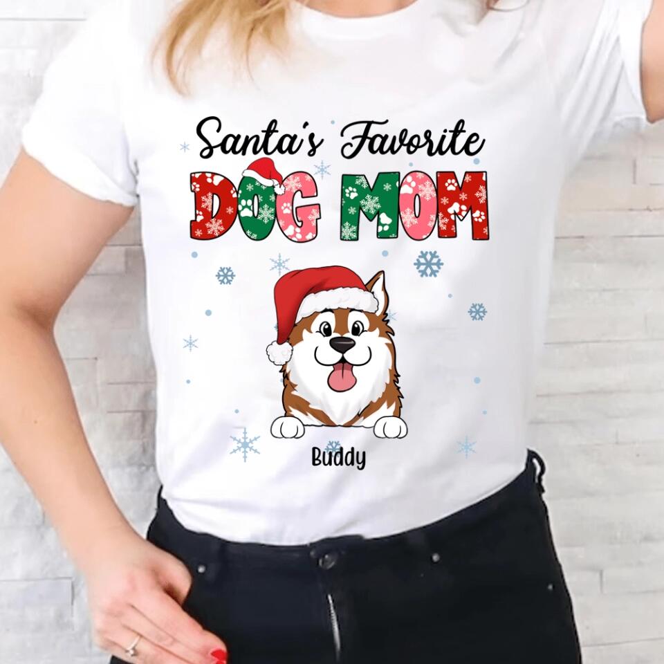 Santa's Favorite Dog Mom Shirt - Personalized Christmas Dog Shirt