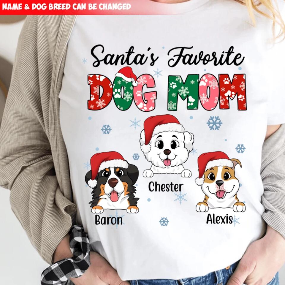 Santa's Favorite Dog Mom Shirt - Personalized Christmas Dog Shirt