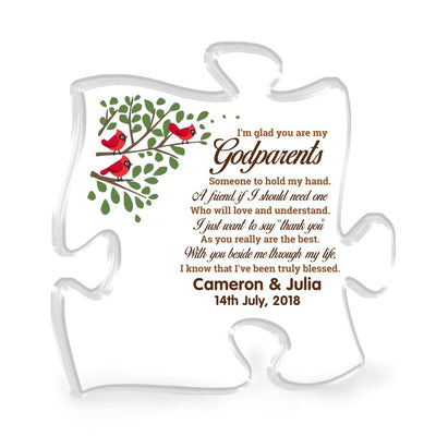 Unique Godparents Gift Wooden Jigsaw Puzzle - Personalized Acrylic Plaque, Custom Shaped