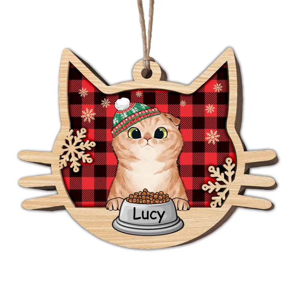 Happy Cat On Christmas Day - Personalized Custom Cat Face Shaped Wood Christmas Ornament