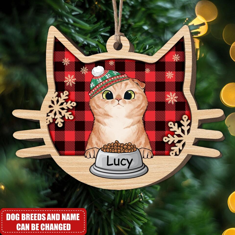 Happy Cat On Christmas Day - Personalized Custom Cat Face Shaped Wood Christmas Ornament