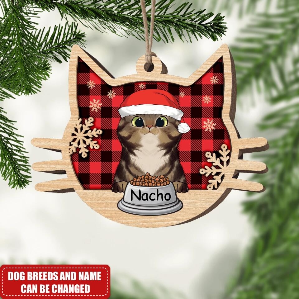 Happy Cat On Christmas Day - Personalized Custom Cat Face Shaped Wood Christmas Ornament