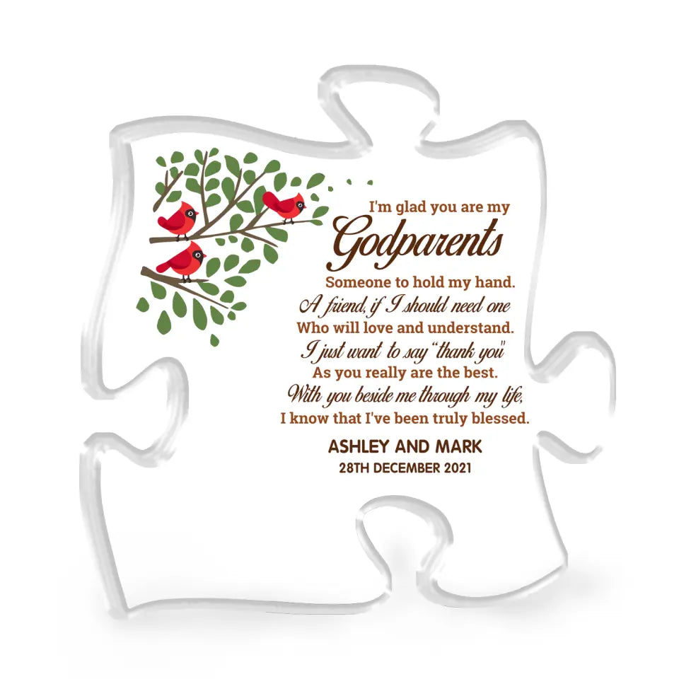 Unique Godparents Gift Wooden Jigsaw Puzzle - Personalized Acrylic Plaque, Custom Shaped