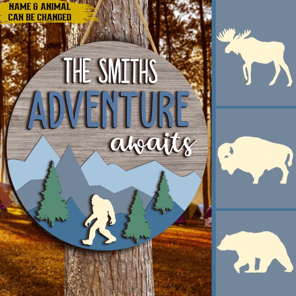 Adventure Awaits - Personalized 2 Layer Sign, Gift For Camper