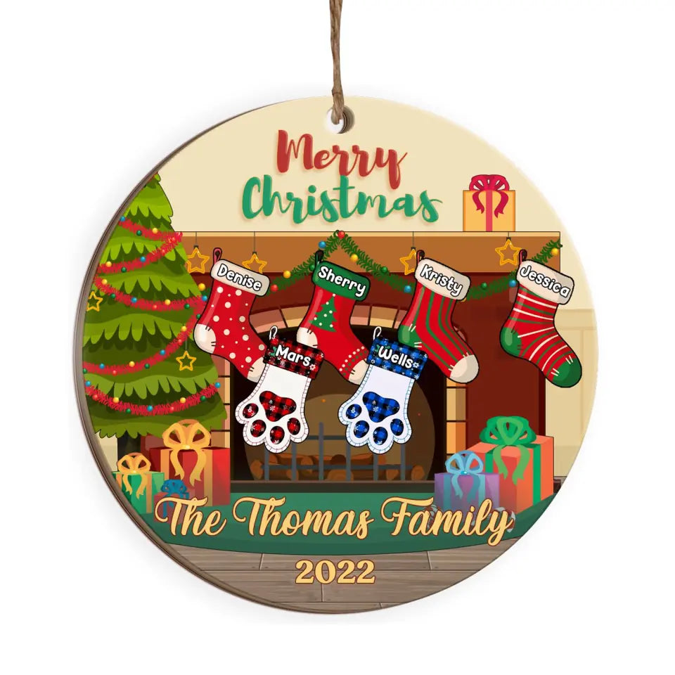 Merry Christmas, Christmas Stockings Hanging - Personalized Wooden Ornament