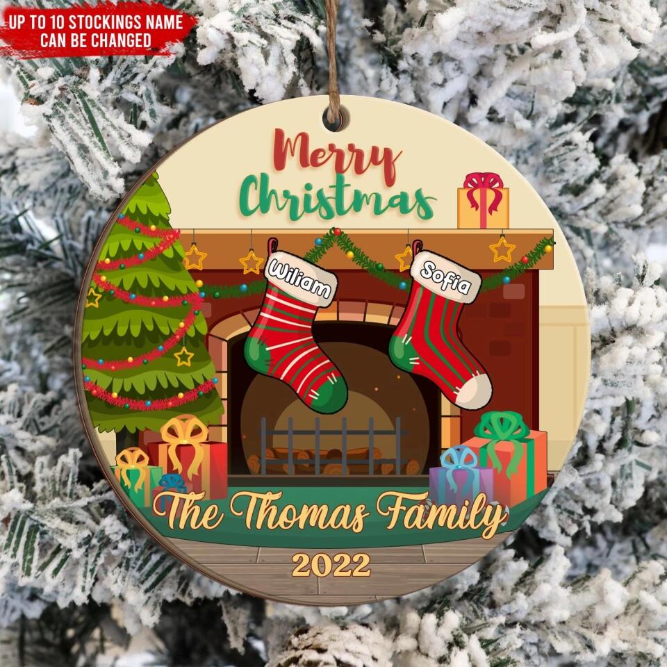 Merry Christmas, Christmas Stockings Hanging - Personalized Wooden Ornament