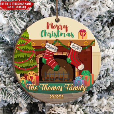 Merry Christmas, Christmas Stockings Hanging - Personalized Wooden Ornament