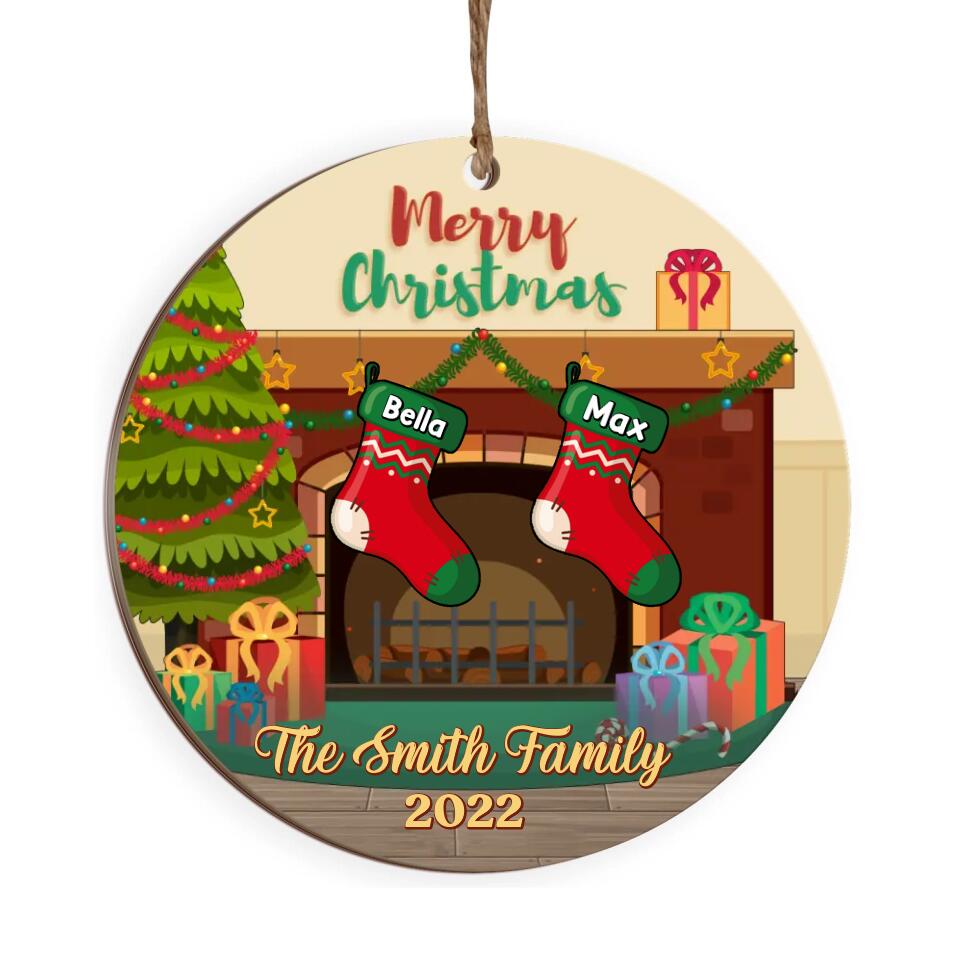 Merry Christmas, Christmas Stockings Hanging - Personalized Wooden Ornament