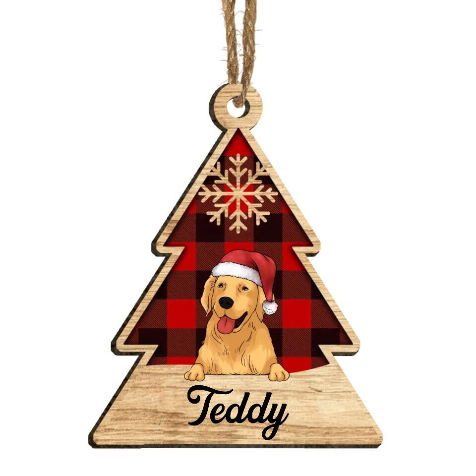 Christmas Tree Buffalo Plaid Dog - Personalzied Dog Ornament