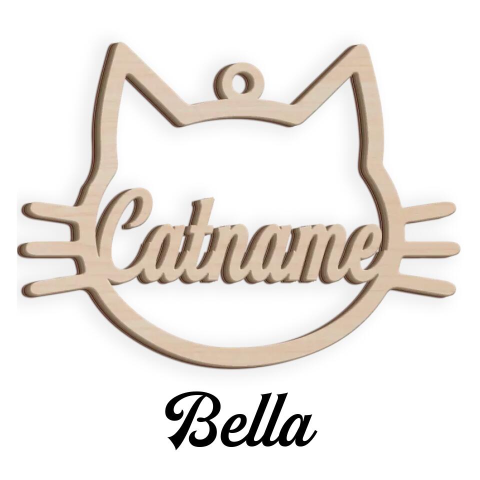 Personalized Cat Face Wood Ornament, Wooden Christmas Ornament