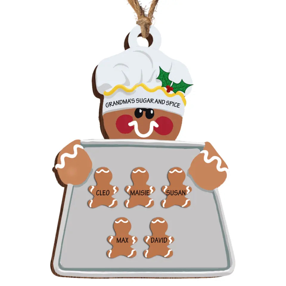 Grandma and Kids Gingerbread Cookies - Personalized Wooden Ornament