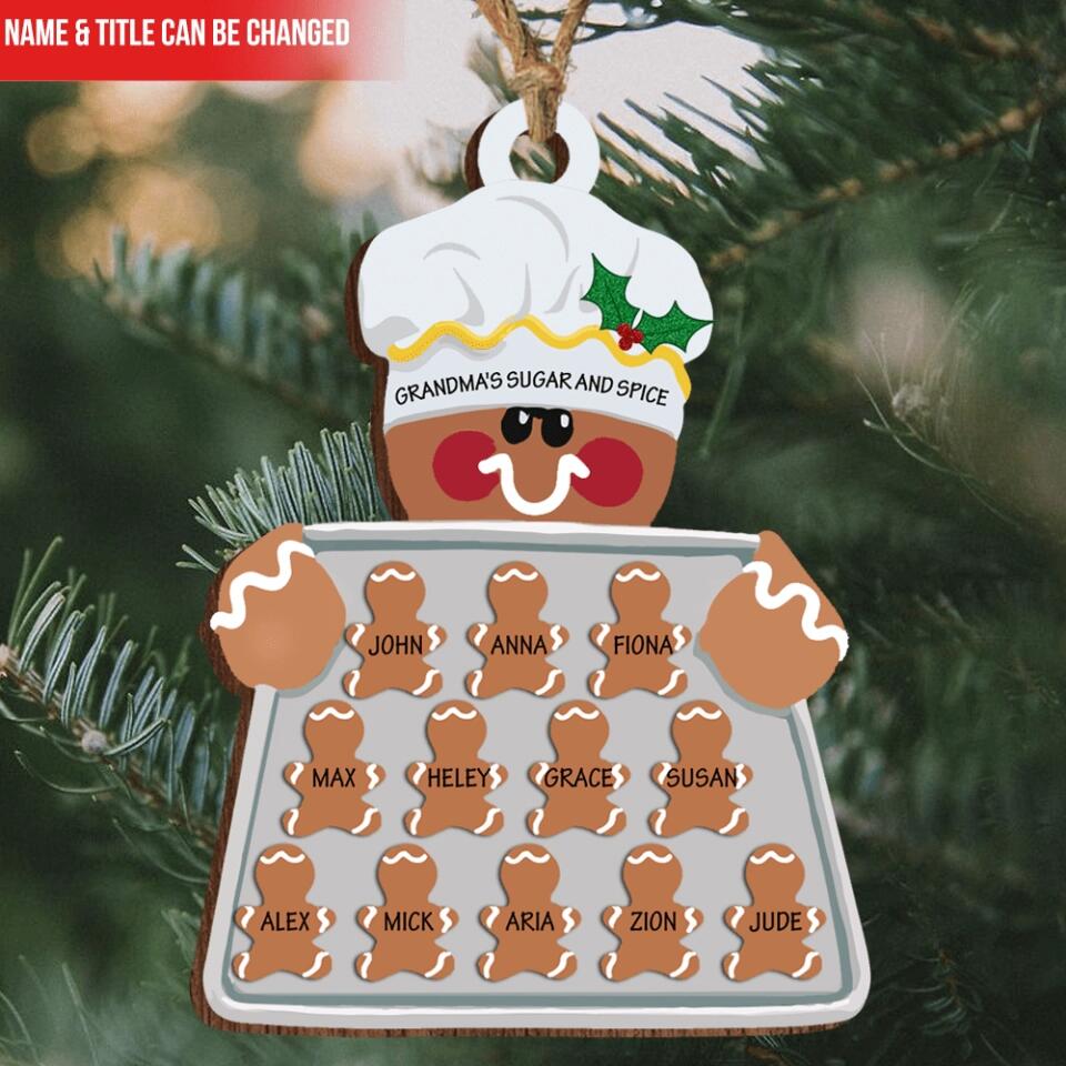 Grandma and Kids Gingerbread Cookies - Personalized Wooden Ornament