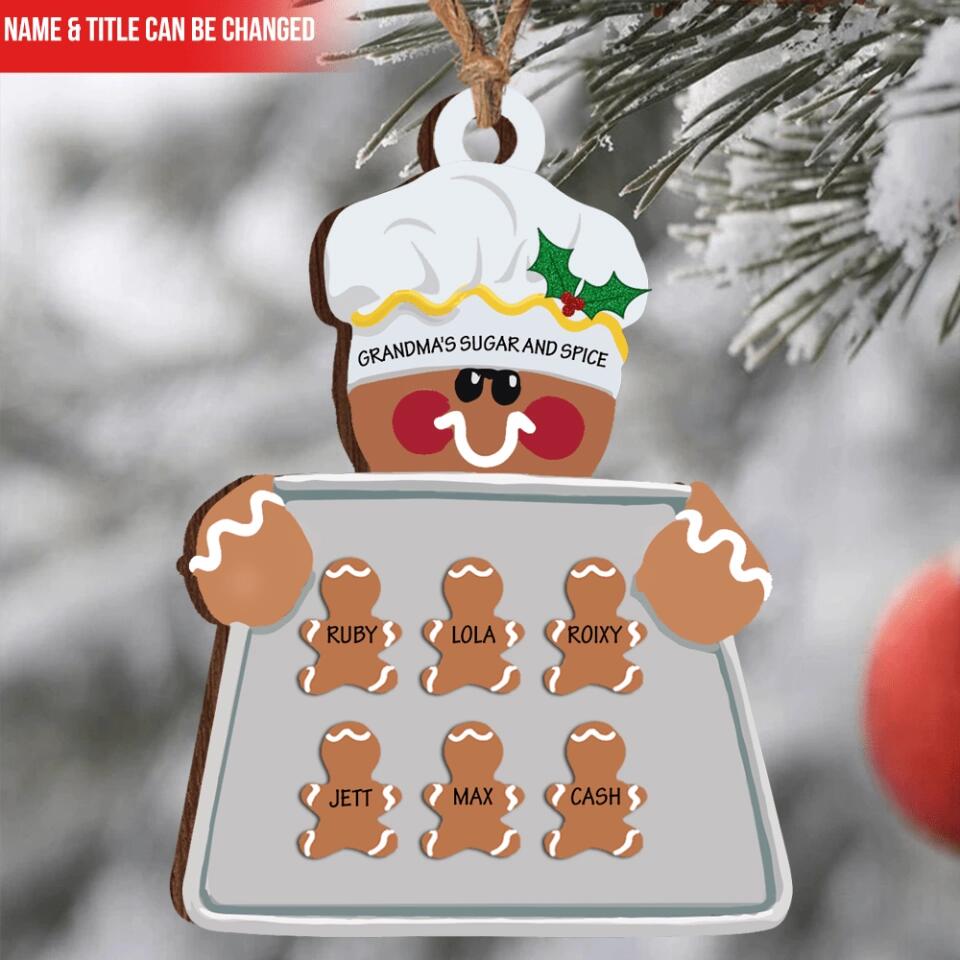 Grandma and Kids Gingerbread Cookies - Personalized Wooden Ornament