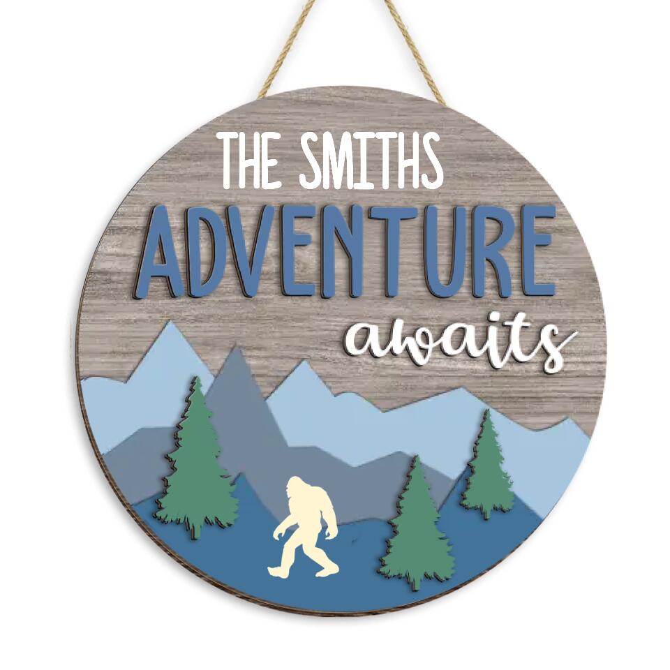 Adventure Awaits - Personalized 2 Layer Sign, Gift For Camper