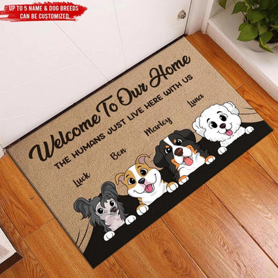Welcome To Our Home The Humans Just Live Here With Us - Personalized Doormat, Gift For Pet Lover