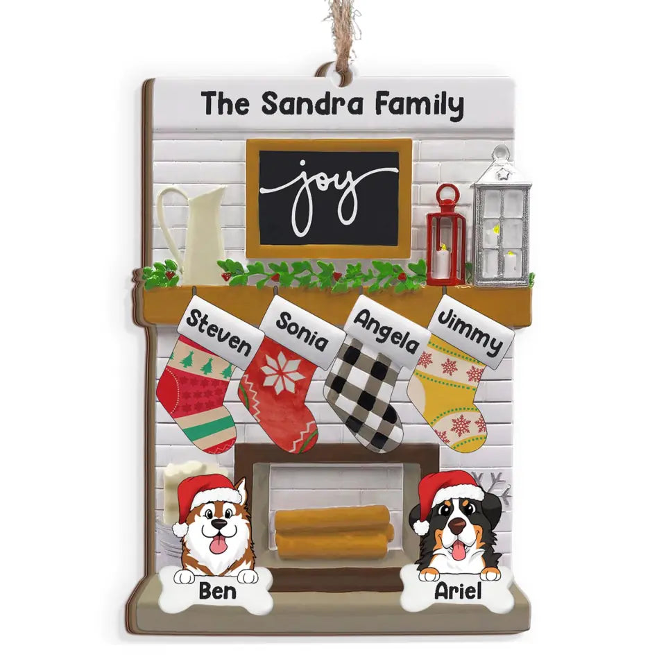 Custom Joy Fireplace Stockings Family - Personalized Wooden Christmas Ornament, Unique Gift For Family, Christmas Gift