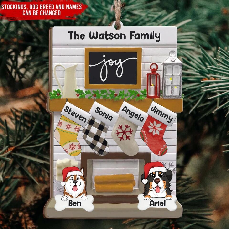 Custom Joy Fireplace Stockings Family - Personalized Wooden Christmas Ornament, Unique Gift For Family, Christmas Gift