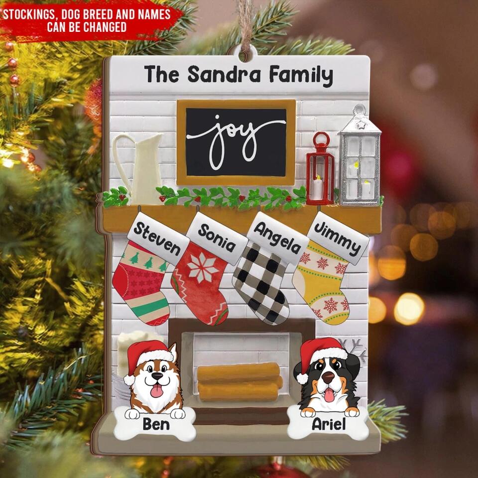 Custom Joy Fireplace Stockings Family - Personalized Wooden Christmas Ornament, Unique Gift For Family, Christmas Gift