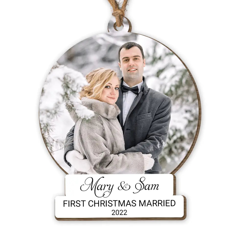First Christmas Married - Personalised Photo Couple Christmas Tree Bauble - Personalized Couple Ornament