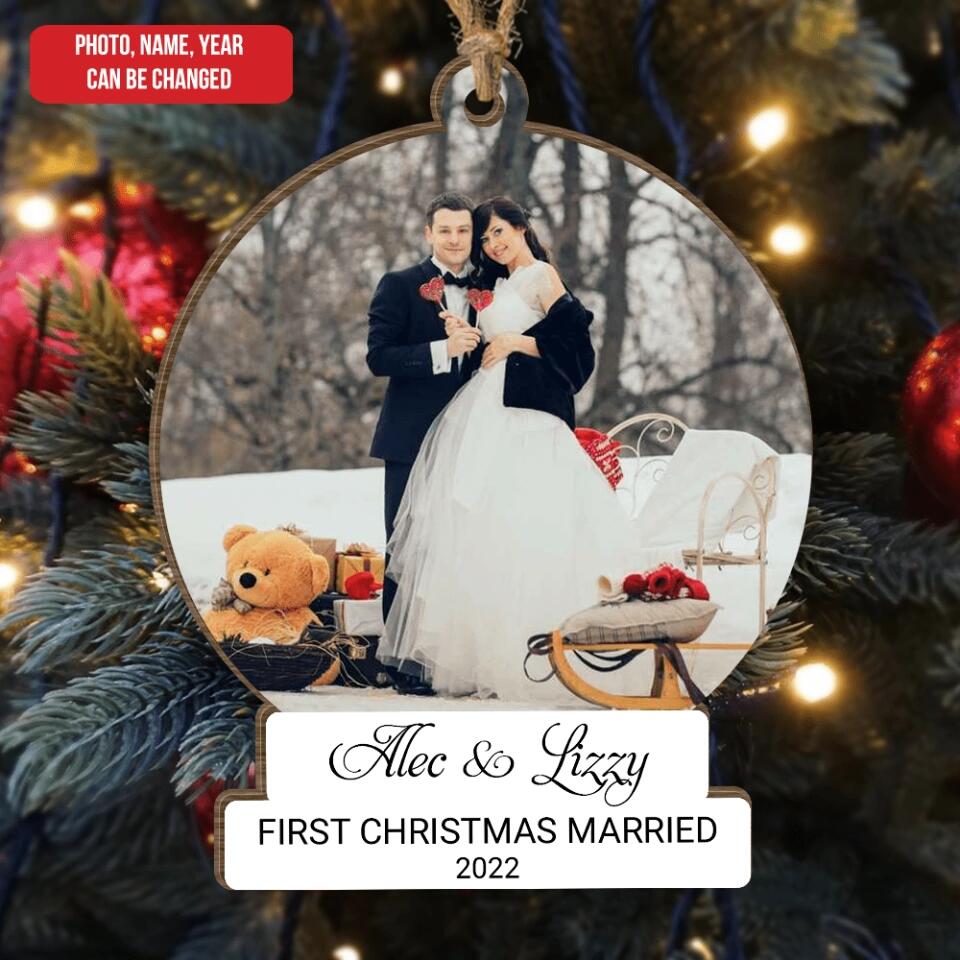 First Christmas Married - Personalised Photo Couple Christmas Tree Bauble - Personalized Couple Ornament