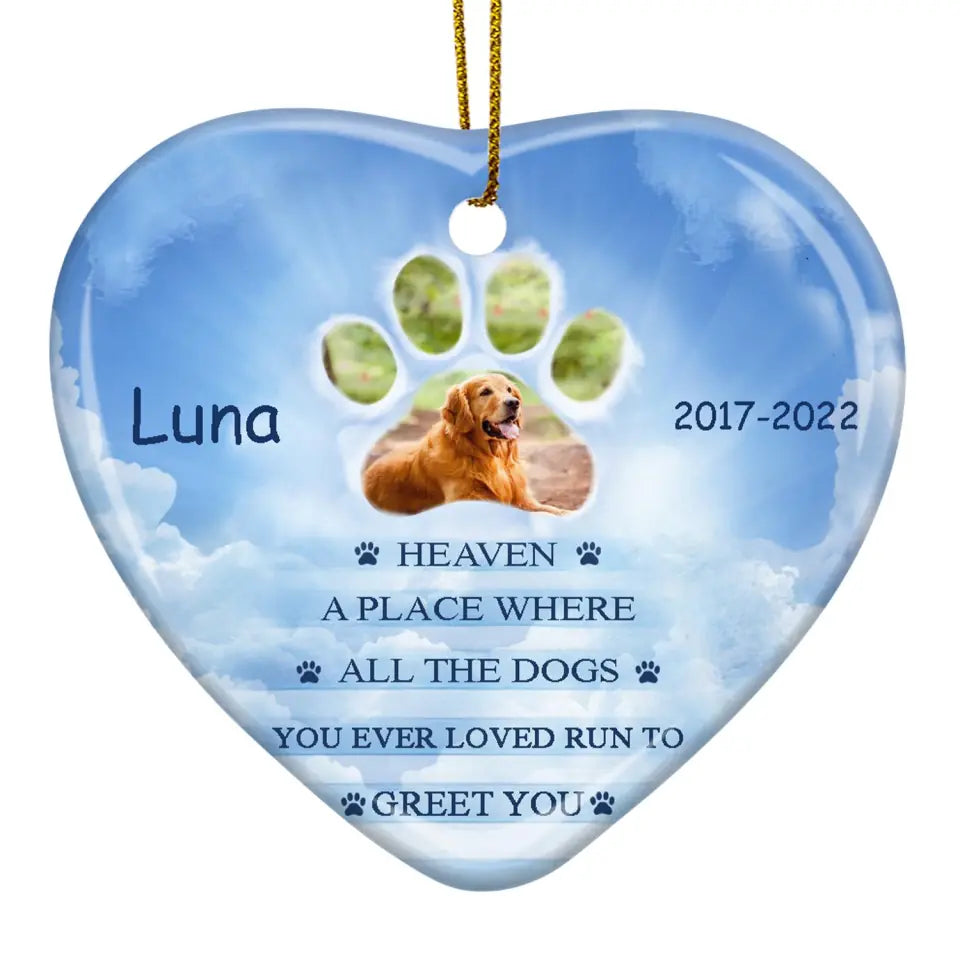 Dog Memorial Christmas - Personalized Heart Ceramic Ornament, Gift For Dog Lover, Memorial Ornament