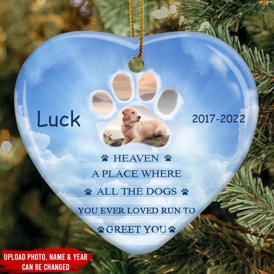Dog Memorial Christmas - Personalized Heart Ceramic Ornament, Gift For Dog Lover, Memorial Ornament