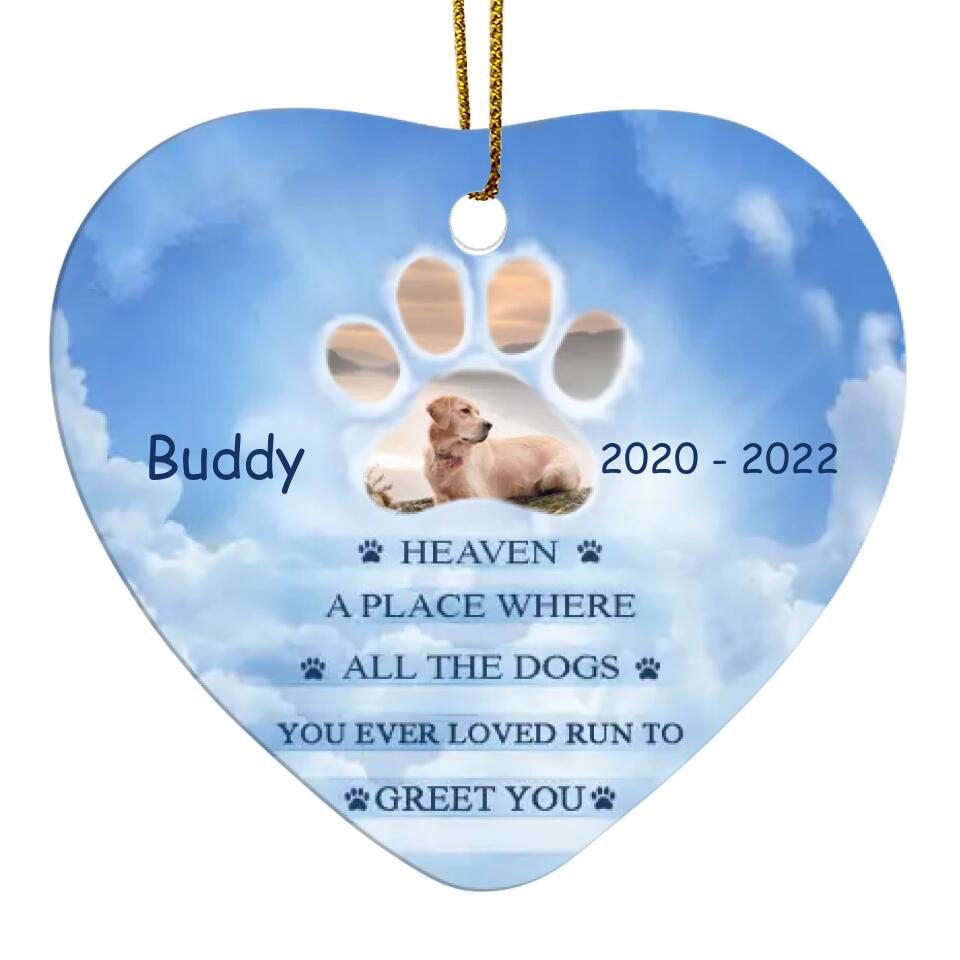 Dog Memorial Christmas - Personalized Heart Ceramic Ornament, Gift For Dog Lover, Memorial Ornament