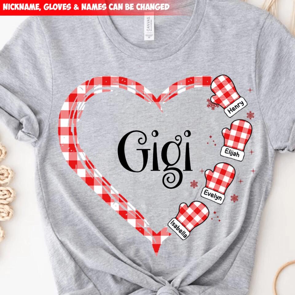 Grandma Heart Hand Print Buffalo Plaid - Personalized T-shirt, Christmas Gift For Grandma, Gift For Nana, Gigi, Grandma Sweatshirt