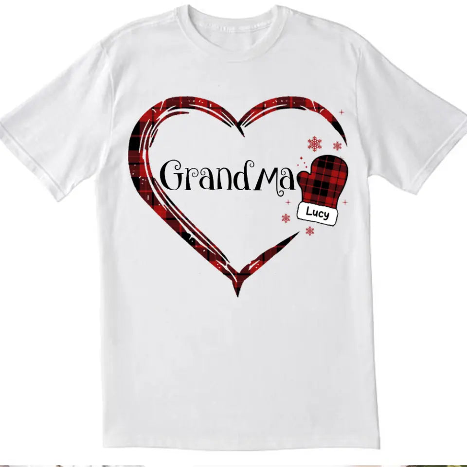 Grandma Heart Hand Print Buffalo Plaid - Personalized T-shirt, Christmas Gift For Grandma, Gift For Nana, Gigi, Grandma Sweatshirt